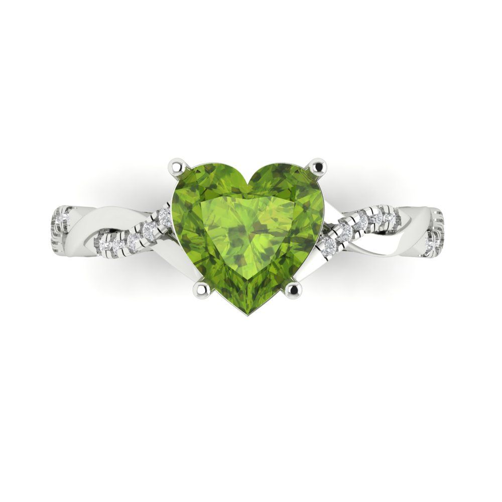 2.1 cttw Natural Peridot Solitaire with Zirconia Simulated Diamond Accents Engagement Ring - Solid Gold (Heart Cut,8mm)