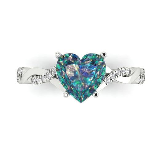 2.1 cttw Blue Moissanite Solitaire with Zirconia Simulated Diamond Accents Engagement Ring - Solid White Gold (VVS1, Heart Cut,8mm)