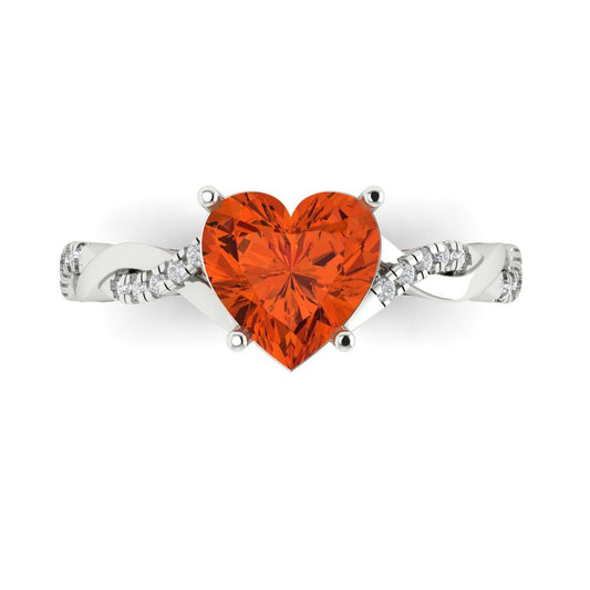 2.1 cttw Zirconia Simulated Red Diamond Solitaire with Zirconia Simulated Diamond Accents Engagement Ring - Solid White Gold (VVS1, Heart Cut,8mm)