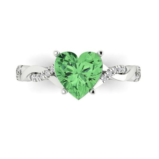 2.1 cttw Zirconia Simulated Green Diamond Solitaire with Zirconia Simulated Diamond Accents Engagement Ring - Solid White Gold (VVS1, Heart Cut,8mm)