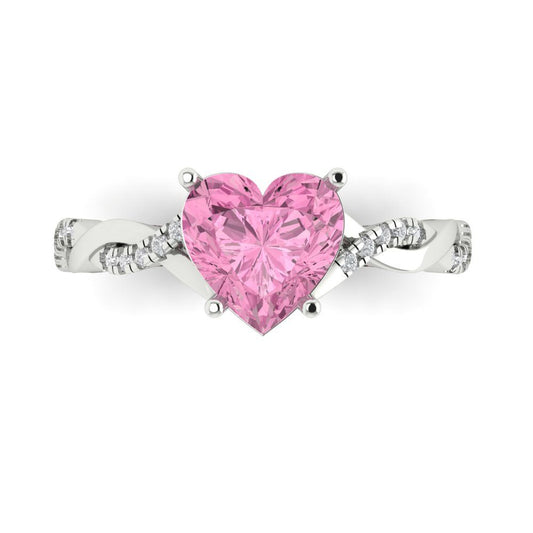 2.1 cttw Zirconia Simulated Pink Diamond Solitaire with Zirconia Simulated Diamond Accents Engagement Ring - Solid White Gold (VVS1, Heart Cut,8mm)