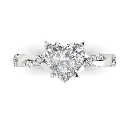 2.1 cttw White Sapphire Solitaire with Zirconia Simulated Diamond Accents Engagement Ring - Solid White Gold (VVS1, Heart Cut,8mm)