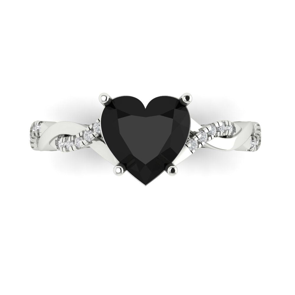 2.1 cttw Natural Onyx Solitaire with Zirconia Simulated Diamond Accents Engagement Ring - Solid Gold (Heart Cut,8mm)