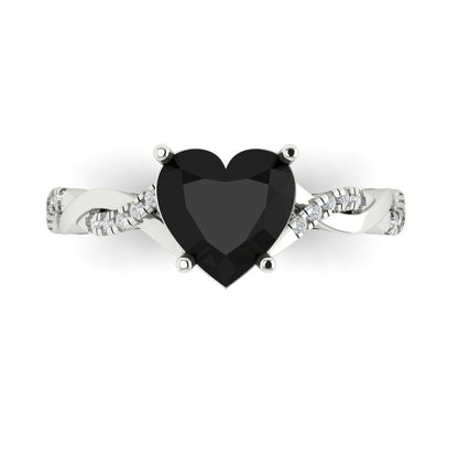2.1 cttw Natural Onyx Solitaire with Zirconia Simulated Diamond Accents Engagement Ring - Solid Gold (Heart Cut,8mm)