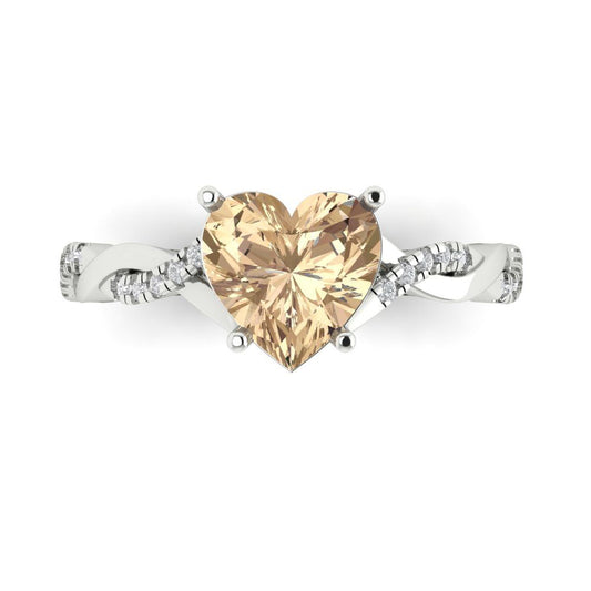 2.1 cttw Yellow Moissanite Solitaire with Zirconia Simulated Diamond Accents Engagement Ring - Solid White Gold (VVS1, Heart Cut,8mm)
