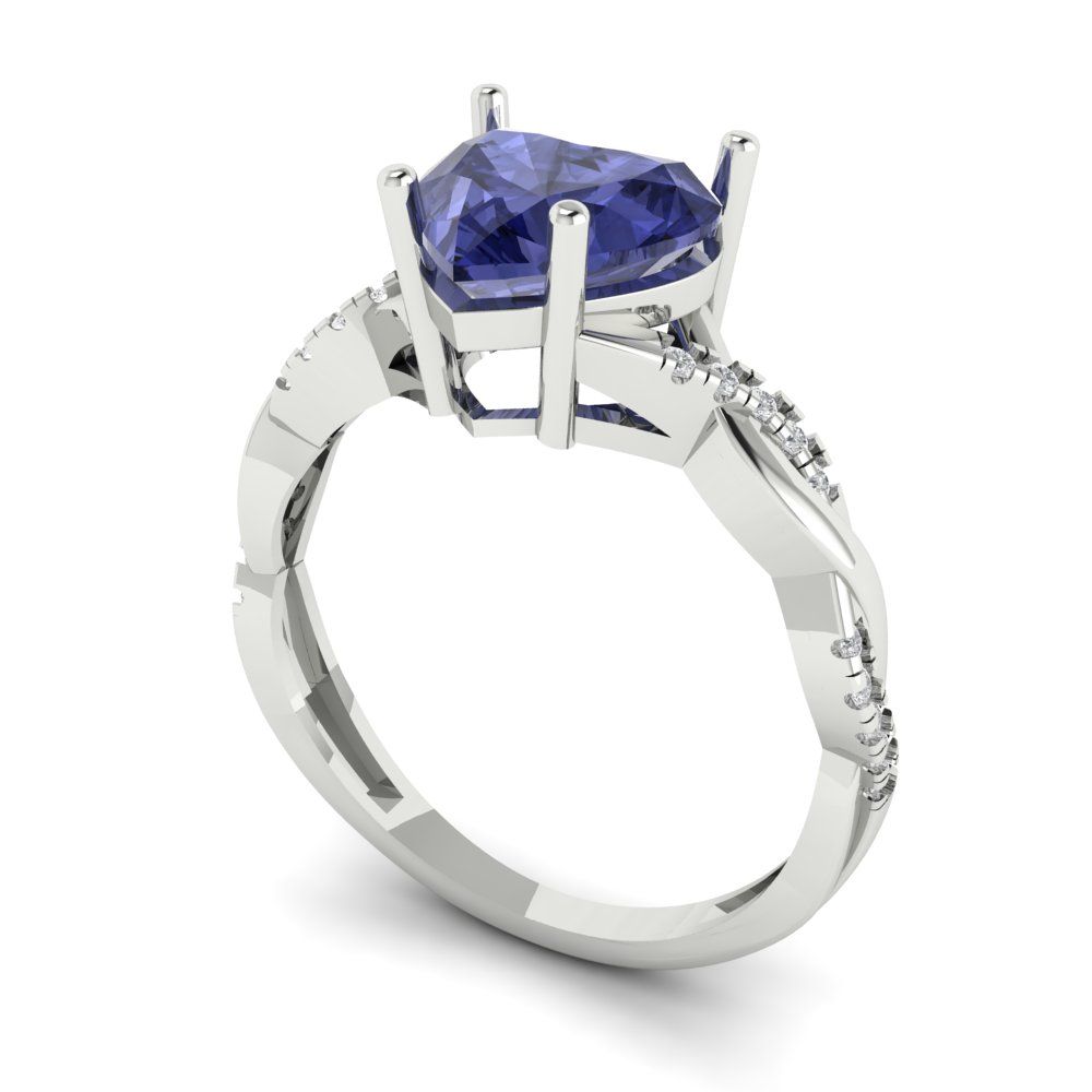 2.1 cttw Simulated Tanzanite Solitaire with Zirconia Simulated Diamond Accents Engagement Ring - Solid Gold (Heart Cut,8mm)