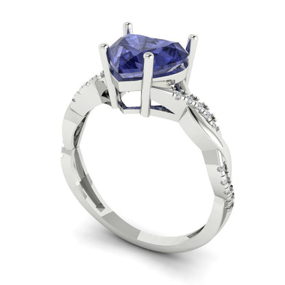 2.1 cttw Simulated Tanzanite Solitaire with Zirconia Simulated Diamond Accents Engagement Ring - Solid Gold (Heart Cut,8mm)