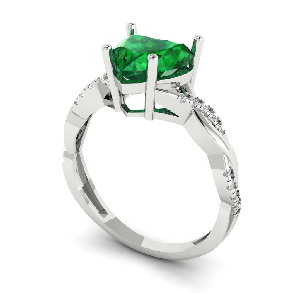 2.1 cttw Simulated Emerald Solitaire with Zirconia Simulated Diamond Accents Engagement Ring - Solid Gold (Heart Cut,8mm)