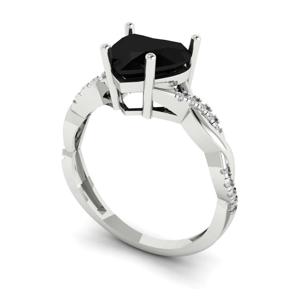 2.1 cttw Natural Onyx Solitaire with Zirconia Simulated Diamond Accents Engagement Ring - Solid Gold (Heart Cut,8mm)