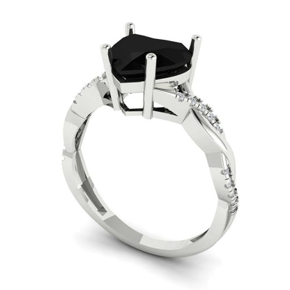 2.1 cttw Natural Onyx Solitaire with Zirconia Simulated Diamond Accents Engagement Ring - Solid Gold (Heart Cut,8mm)