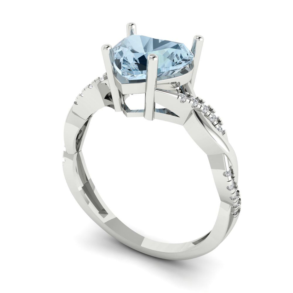 2.1 cttw Natural Sky Blue Topaz Solitaire with Zirconia Simulated Diamond Accents Engagement Ring - Solid Gold (Heart Cut,8mm)