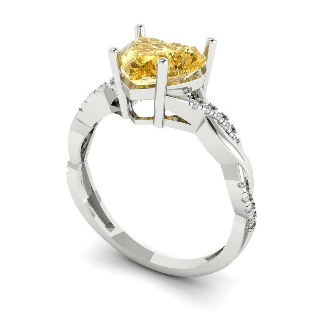 2.1 cttw Yellow Moissanite Solitaire with Zirconia Simulated Diamond Accents Engagement Ring - Solid Gold (Heart Cut,8mm)