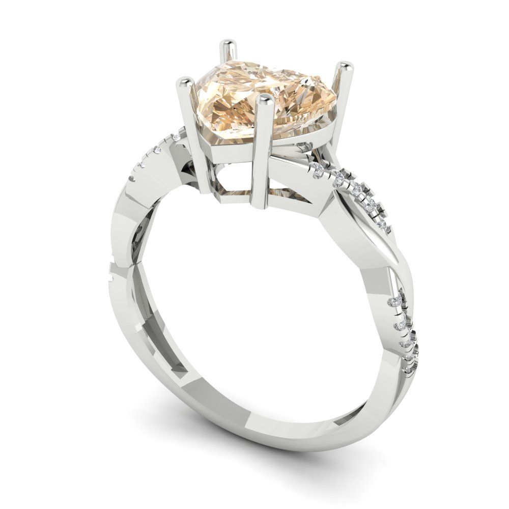 2.1 cttw Natural Morganite Solitaire with Zirconia Simulated Diamond Accents Engagement Ring - Solid Gold (Heart Cut,8mm)