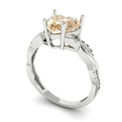 2.1 cttw Natural Morganite Solitaire with Zirconia Simulated Diamond Accents Engagement Ring - Solid Gold (Heart Cut,8mm)