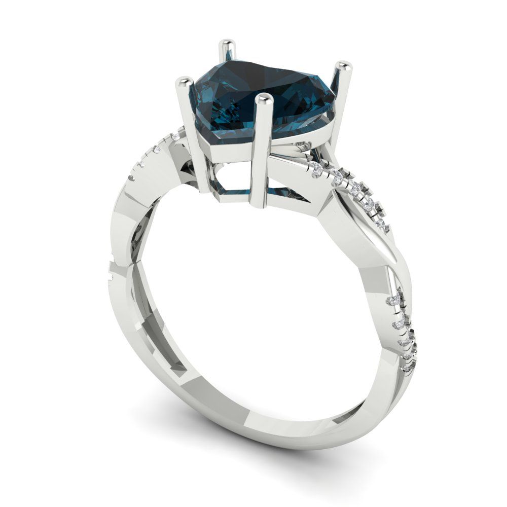 2.1 cttw Natural London Blue Topaz Solitaire with Zirconia Simulated Diamond Accents Engagement Ring - Solid Gold (Heart Cut,8mm)