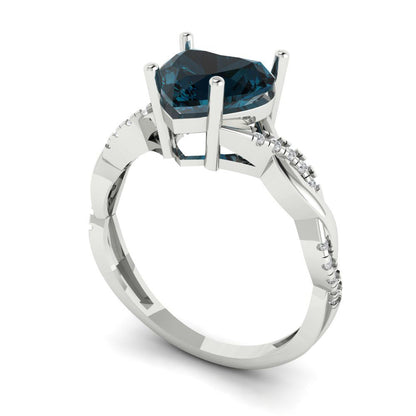 2.1 cttw Natural London Blue Topaz Solitaire with Zirconia Simulated Diamond Accents Engagement Ring - Solid Gold (Heart Cut,8mm)