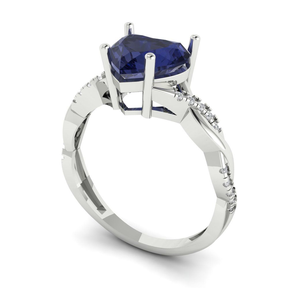 2.1 cttw Simulated Blue Sapphire Solitaire with Zirconia Simulated Diamond Accents Engagement Ring - Solid Gold (Heart Cut,8mm)