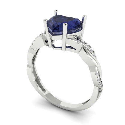 2.1 cttw Simulated Blue Sapphire Solitaire with Zirconia Simulated Diamond Accents Engagement Ring - Solid Gold (Heart Cut,8mm)