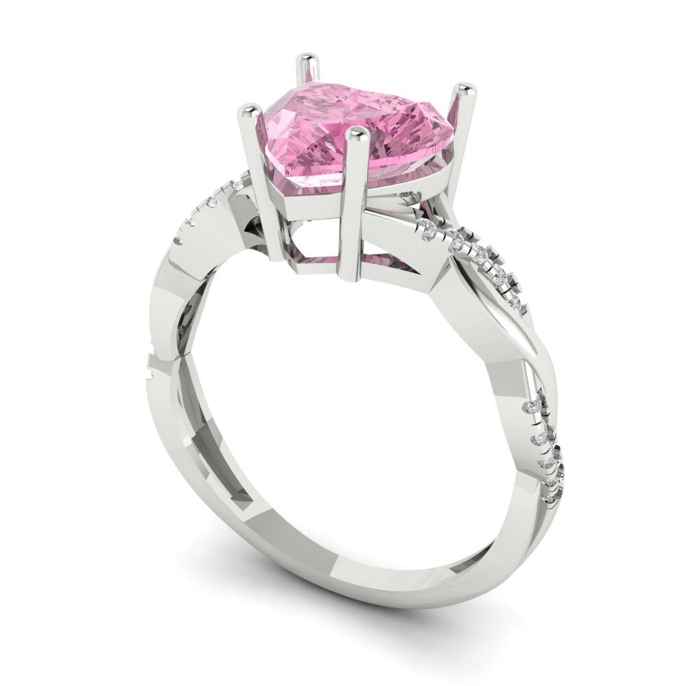 2.1 cttw Zirconia Simulated Pink Diamond Solitaire with Zirconia Simulated Diamond Accents Engagement Ring - Solid Gold (VVS1, Heart Cut,8mm)