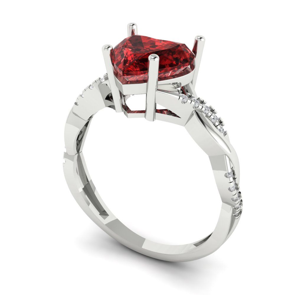 2.1 cttw Natural Garnet Solitaire with Zirconia Simulated Diamond Accents Engagement Ring - Solid Gold (Heart Cut,8mm)