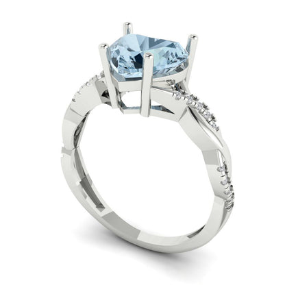 2.1 cttw Natural Aquamarine Solitaire with Zirconia Simulated Diamond Accents Engagement Ring - Solid Gold (Heart Cut,8mm)