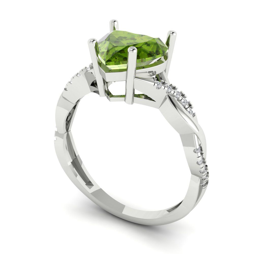 2.1 cttw Natural Peridot Solitaire with Zirconia Simulated Diamond Accents Engagement Ring - Solid Gold (Heart Cut,8mm)