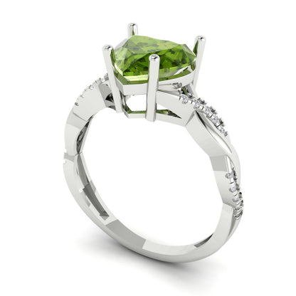 2.1 cttw Natural Peridot Solitaire with Zirconia Simulated Diamond Accents Engagement Ring - Solid Gold (Heart Cut,8mm)