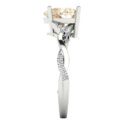 2.1 cttw Natural Morganite Solitaire with Zirconia Simulated Diamond Accents Engagement Ring - Solid Gold (Heart Cut,8mm)