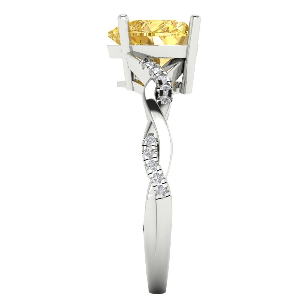 2.1 cttw Zirconia Simulated Yellow Diamond Solitaire with Zirconia Simulated Diamond Accents Engagement Ring - Solid Gold (VVS1, Heart Cut,8mm)