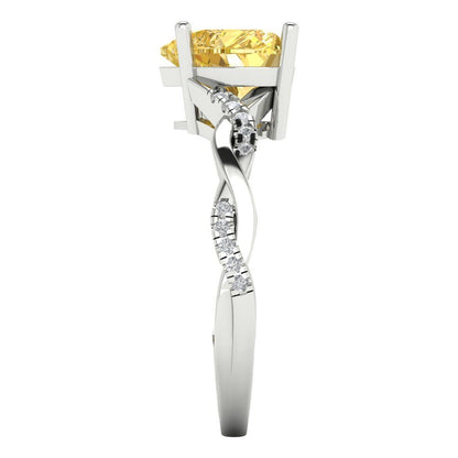 2.1 cttw Zirconia Simulated Yellow Diamond Solitaire with Zirconia Simulated Diamond Accents Engagement Ring - Solid Gold (VVS1, Heart Cut,8mm)