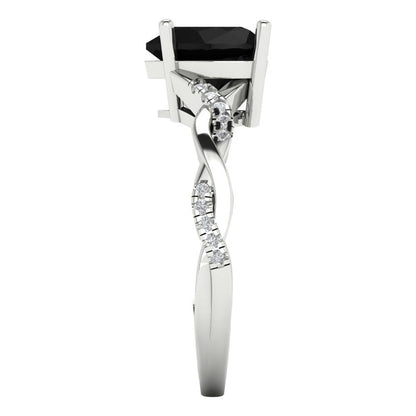 2.1 cttw Natural Onyx Solitaire with Zirconia Simulated Diamond Accents Engagement Ring - Solid Gold (Heart Cut,8mm)