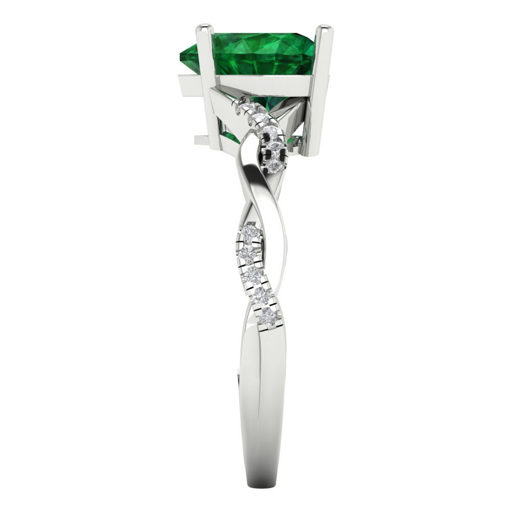 2.1 cttw Simulated Emerald Solitaire with Zirconia Simulated Diamond Accents Engagement Ring - Solid Gold (Heart Cut,8mm)