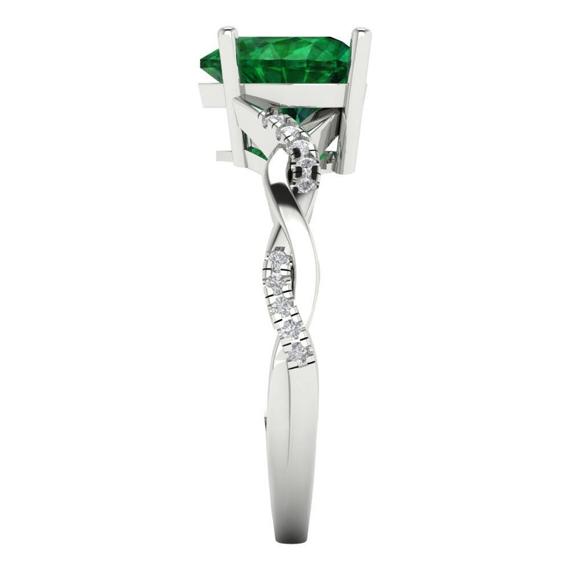 2.1 ct Brilliant Heart Cut Simulated Emerald Stone White Gold Solitaire with Accents Ring