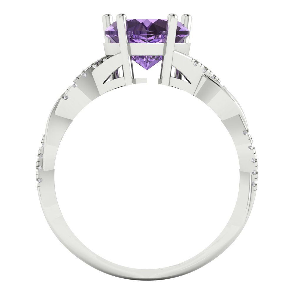 2.1 cttw Simulated Alexandrite Solitaire with Zirconia Simulated Diamond Accents Engagement Ring - Solid Gold (Heart Cut,8mm)