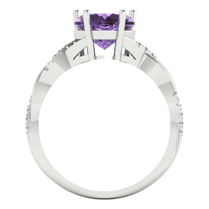 2.1 cttw Simulated Alexandrite Solitaire with Zirconia Simulated Diamond Accents Engagement Ring - Solid Gold (Heart Cut,8mm)