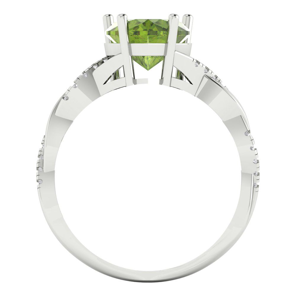 2.1 cttw Natural Peridot Solitaire with Zirconia Simulated Diamond Accents Engagement Ring - Solid Gold (Heart Cut,8mm)