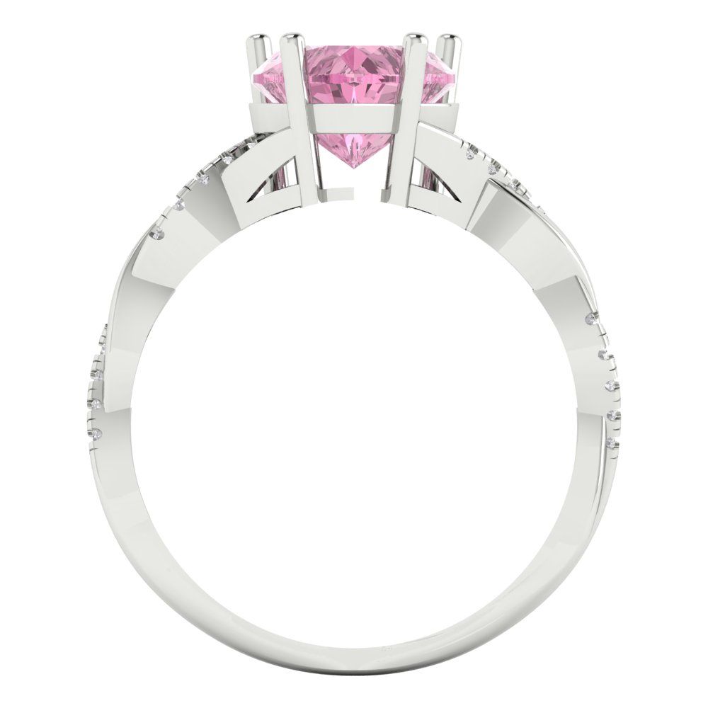2.1 cttw Zirconia Simulated Pink Diamond Solitaire with Zirconia Simulated Diamond Accents Engagement Ring - Solid Gold (VVS1, Heart Cut,8mm)