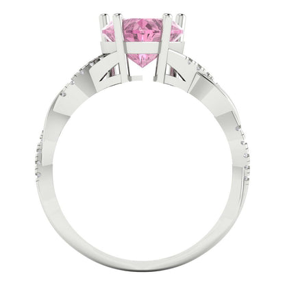 2.1 cttw Zirconia Simulated Pink Diamond Solitaire with Zirconia Simulated Diamond Accents Engagement Ring - Solid Gold (VVS1, Heart Cut,8mm)