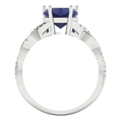 2.1 cttw Simulated Blue Sapphire Solitaire with Zirconia Simulated Diamond Accents Engagement Ring - Solid Gold (Heart Cut,8mm)