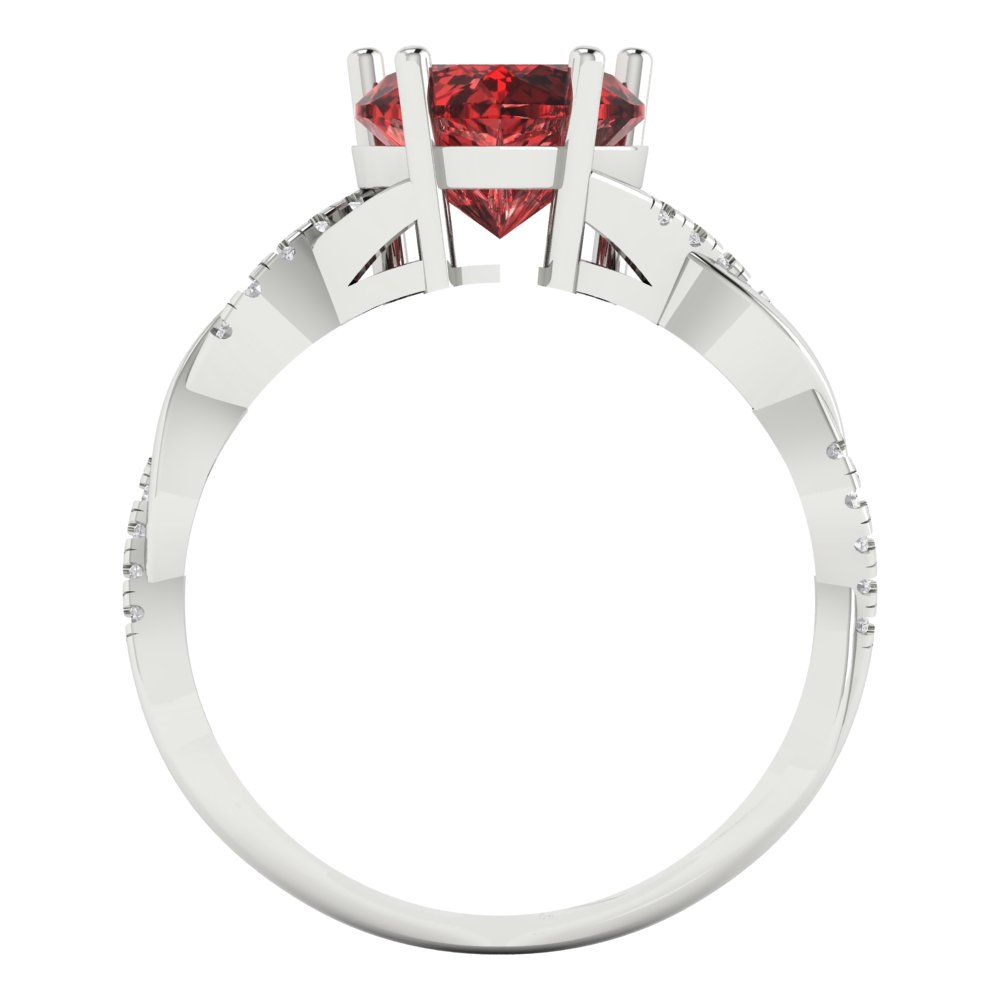 2.1 cttw Natural Garnet Solitaire with Zirconia Simulated Diamond Accents Engagement Ring - Solid Gold (Heart Cut,8mm)