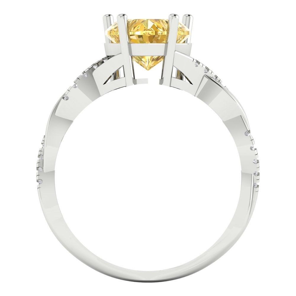2.1 cttw Zirconia Simulated Yellow Diamond Solitaire with Zirconia Simulated Diamond Accents Engagement Ring - Solid Gold (VVS1, Heart Cut,8mm)