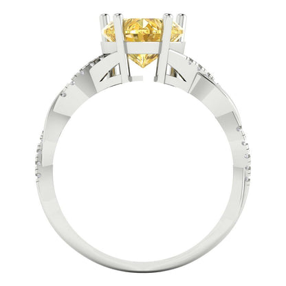 2.1 cttw Zirconia Simulated Yellow Diamond Solitaire with Zirconia Simulated Diamond Accents Engagement Ring - Solid Gold (VVS1, Heart Cut,8mm)