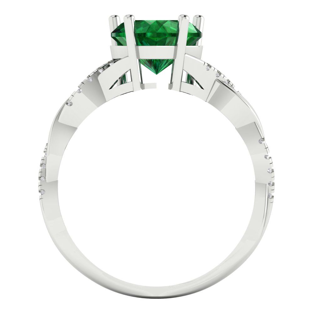 2.1 cttw Simulated Emerald Solitaire with Zirconia Simulated Diamond Accents Engagement Ring - Solid Gold (Heart Cut,8mm)