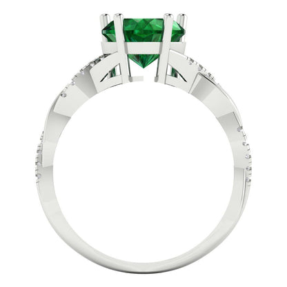 2.1 cttw Simulated Emerald Solitaire with Zirconia Simulated Diamond Accents Engagement Ring - Solid Gold (Heart Cut,8mm)