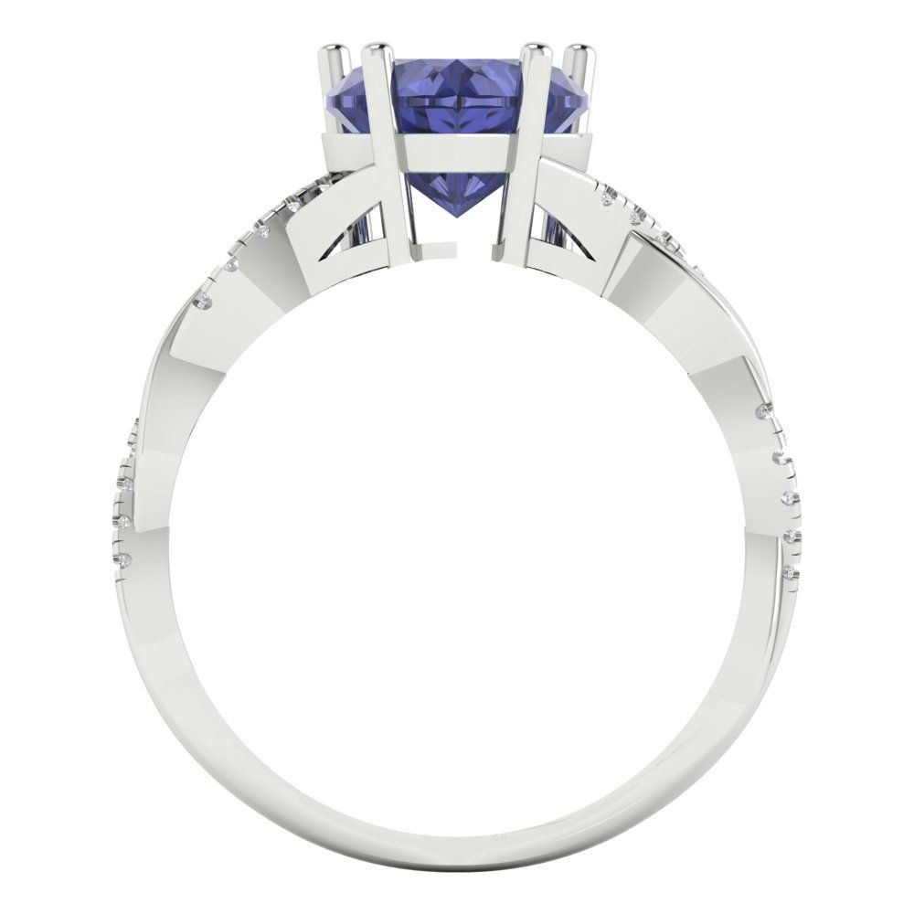 2.1 cttw Simulated Tanzanite Solitaire with Zirconia Simulated Diamond Accents Engagement Ring - Solid Gold (Heart Cut,8mm)