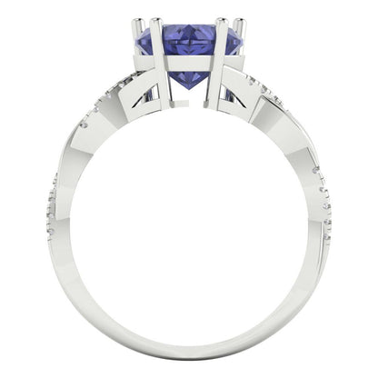2.1 cttw Simulated Tanzanite Solitaire with Zirconia Simulated Diamond Accents Engagement Ring - Solid Gold (Heart Cut,8mm)