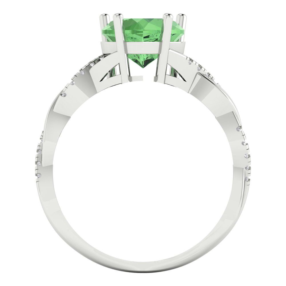 2.1 cttw Zirconia Simulated Green Diamond Solitaire with Zirconia Simulated Diamond Accents Engagement Ring - Solid Gold (VVS1, Heart Cut,8mm)