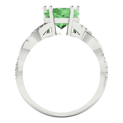2.1 cttw Zirconia Simulated Green Diamond Solitaire with Zirconia Simulated Diamond Accents Engagement Ring - Solid Gold (VVS1, Heart Cut,8mm)