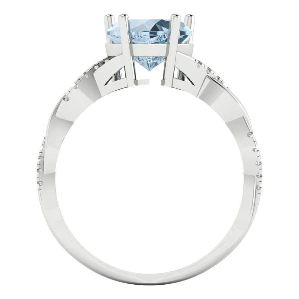 2.1 cttw Natural Aquamarine Solitaire with Zirconia Simulated Diamond Accents Engagement Ring - Solid Gold (Heart Cut,8mm)
