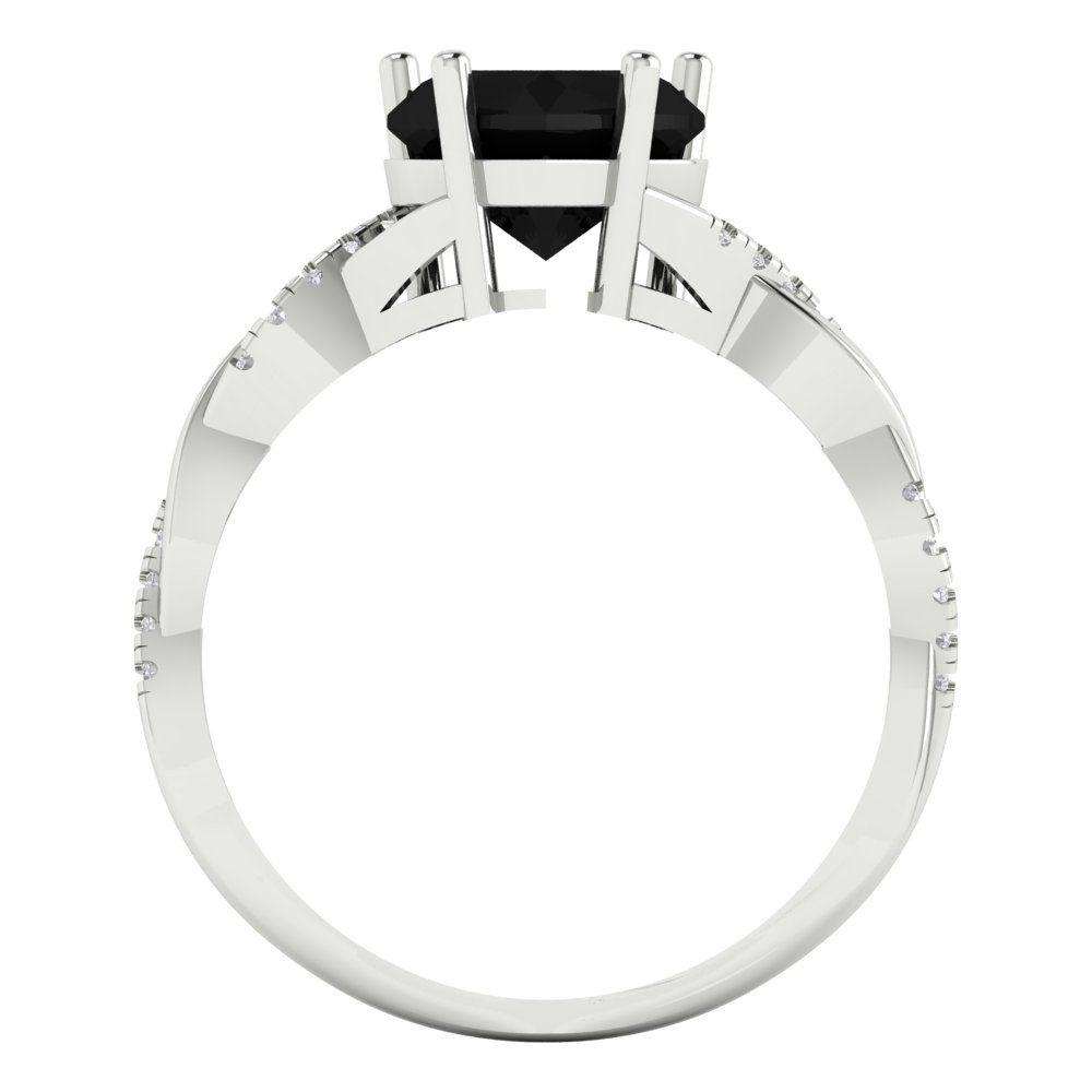 2.1 cttw Natural Onyx Solitaire with Zirconia Simulated Diamond Accents Engagement Ring - Solid Gold (Heart Cut,8mm)